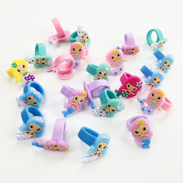 10pcs arcobaleno unicorno anello di gomma tema sirenetta decorazioni per  feste di compleanno anelli giocattolo luminosi