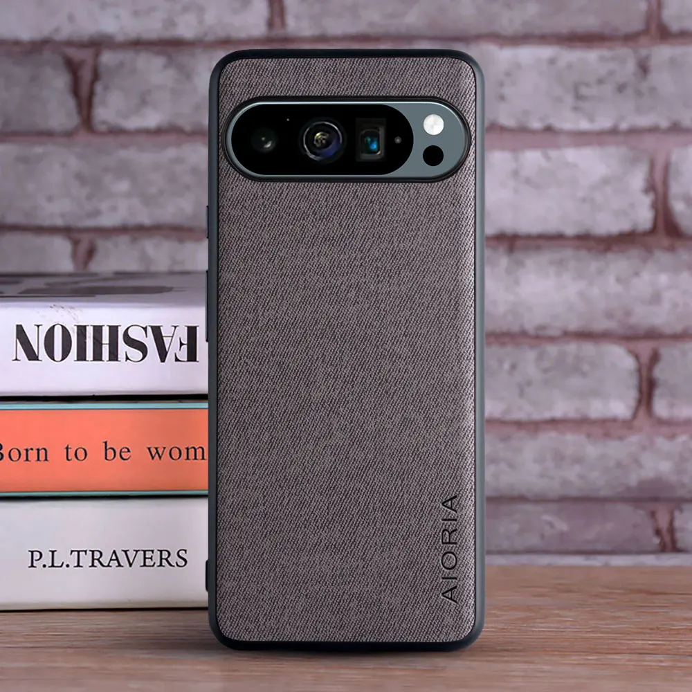 Luxury Leather Textile Phone Case for Google Pixel 9 Series - Soft & Hard Hybrid Cover