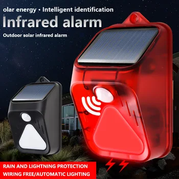 Waterproof Solar Powered Alarm Light Remote Control Motion Sensor Detector Siren Strobe Alarm Pet For Home Yard Outdoor Security 1