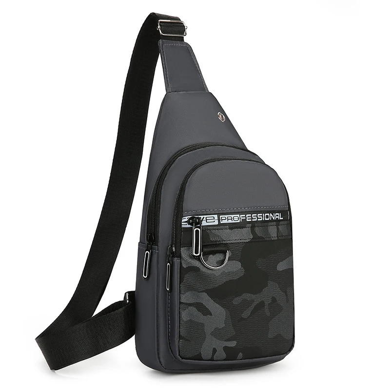 Men's crossbody bag with mobile phone pocket, adjustable shoulder strap, multi pocket chest bag, suitable for leisure, sports, a