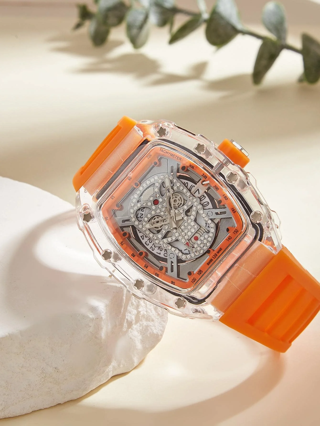 Fashion Personality Transparent Sport Retro Gear Machine Quartz Watch Alloy Diamond Rubber Band Quartz Watch 2023