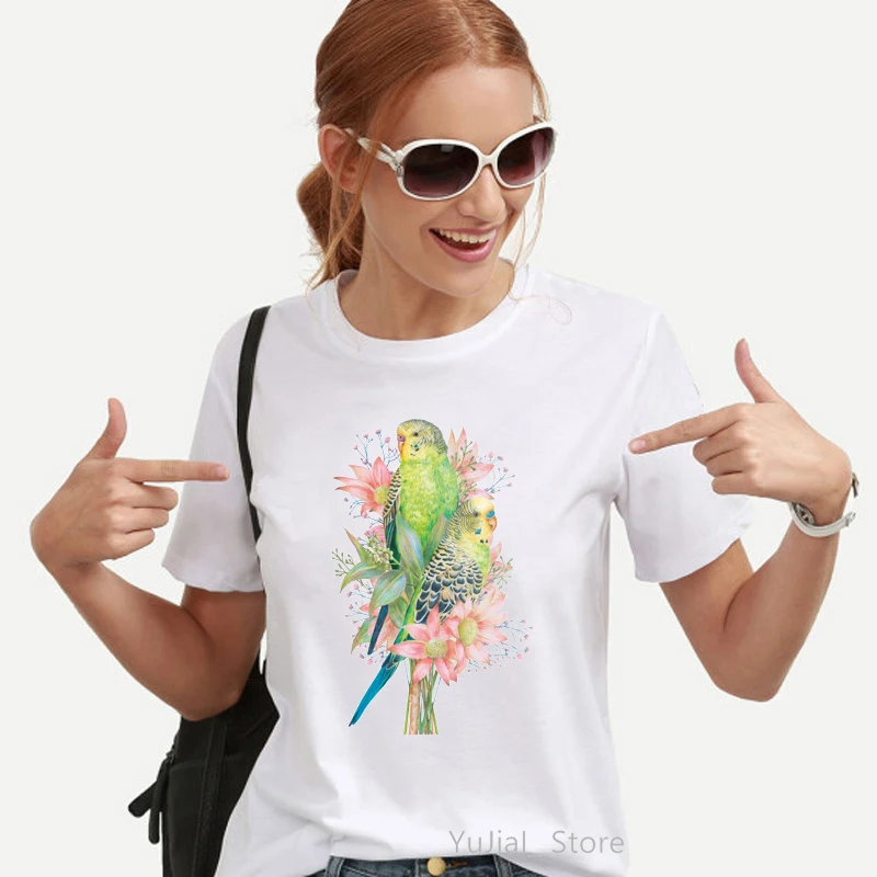 

Watercolor Cockatiel Parrot Bird Print Women'S T-Shirt Funny Avocado T Shirt Femme Harajuku Kawaii Clothes White Tshirt Female