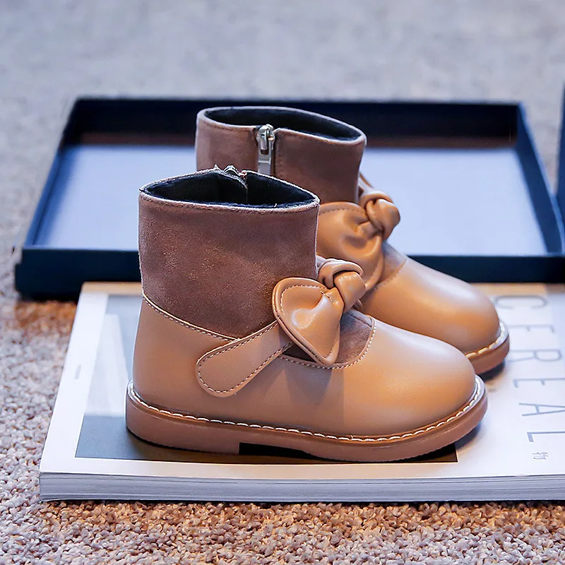 

Winter Children's Sweet Princess Bows And Velvet Shoes Girls Child PU Short Boots Casual Versatile Unique Fashion Kids