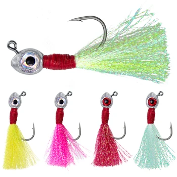 5/10pcs Fishing Eye Jigs with Feather Saltwater Jig Head Hook Lure Live Bait Hook Swimbait Soft Lure Bass Trout 5g-14g 1