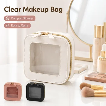 Borsa da Viaggio per Trucchi con Finestra Trasparente, Organizer Cosmetico Portatile con Cerniera, Custodia per Articoli da Toeletta per Donna, Piccola Pochette per Essenziali Quotidiani