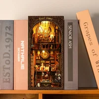 DIY Book Nook Shelf Kits Royal Steamer Store Wooden Miniature Model Kit Handmade Casa Bookend With Light Bookshelf Friends Gifts 2