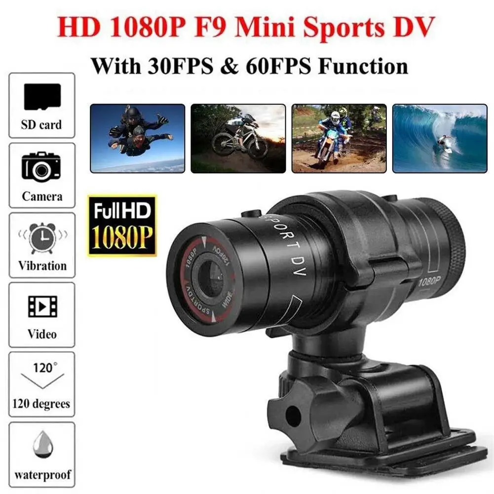 F9 Small Action Camera HD 1080p Mini Outdoor Bike Motorcycle Helmet Sports Action Camera Waterproof Video Camcorder Car Recorder 