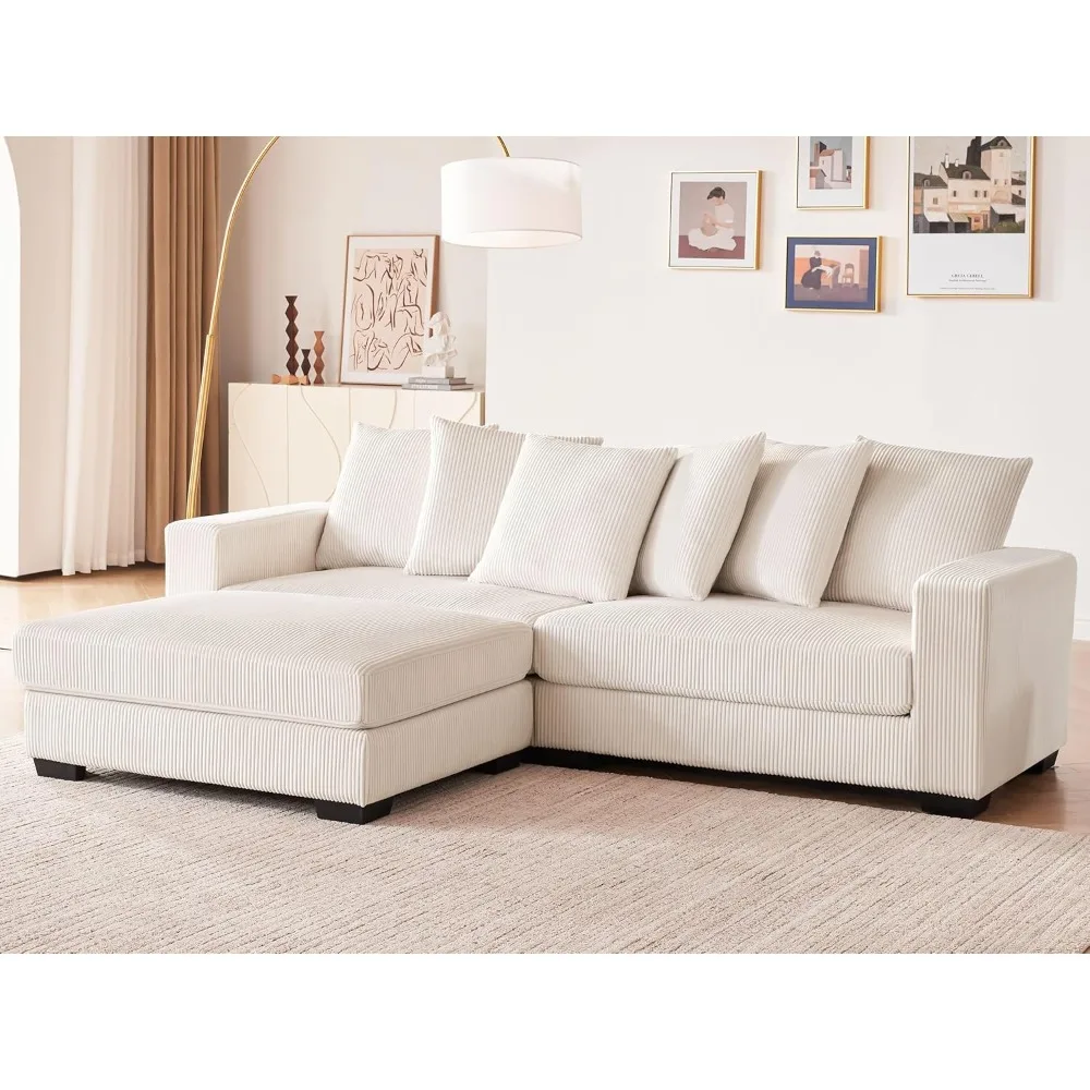 101.6" Deep Seat Modular Sectional Sofa, Comfy Corduroy Sectional Couches for Living Room, L-Shaped Upholstered Cloud Couch with 1
