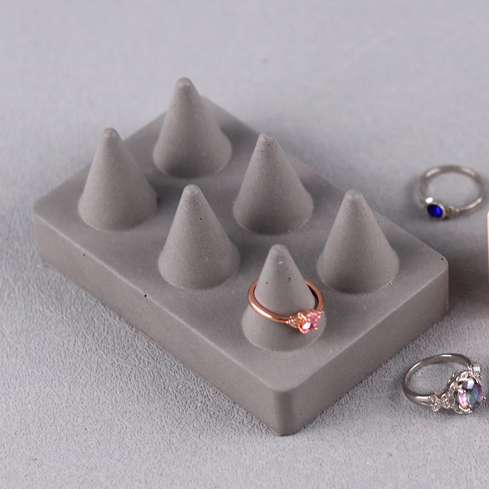 Ring Storage Tray Mold 6 Holes Ring Display Holder Silicone Resin Molds Jesmonite Concrete Plaster Jewelry Organizer Craft Mould
