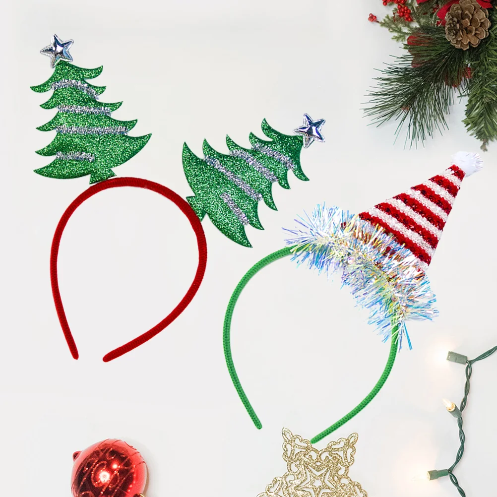

2Pcs Christmas Headbands Christmas Tree Hat Headbands Headpiece Hair Band Costume Photography Photo Hair Accessories for