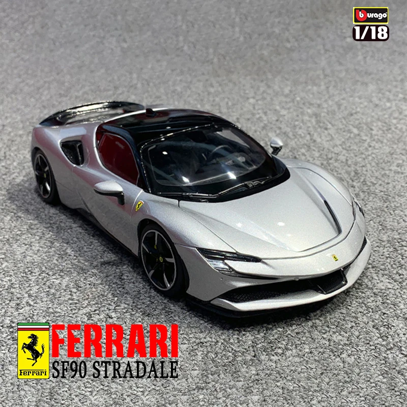 Bburago 1:18 New Style Ferrari SF90 Stradale Silver Gray Hardcover Simulation Alloy Car Model Collect Gifts Toy