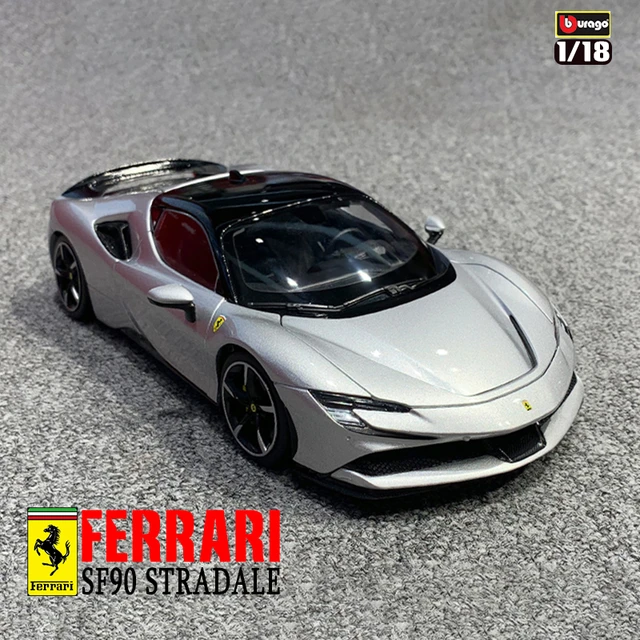 Bburago 1:18 New Style Ferrari SF90 Stradale Silver Gray Hardcover  Simulation Alloy Car Model Collect