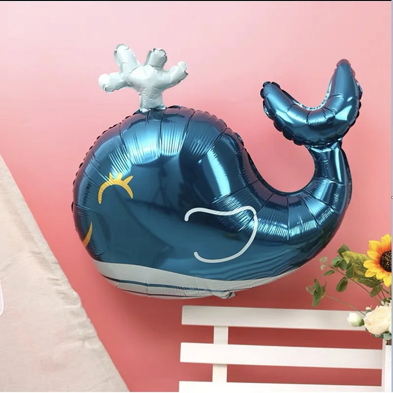 

Blue Squirt Big Whale Aluminum Film Balloon Sea Animal Theme Baby Birthday Party Decoration Whale Balloon