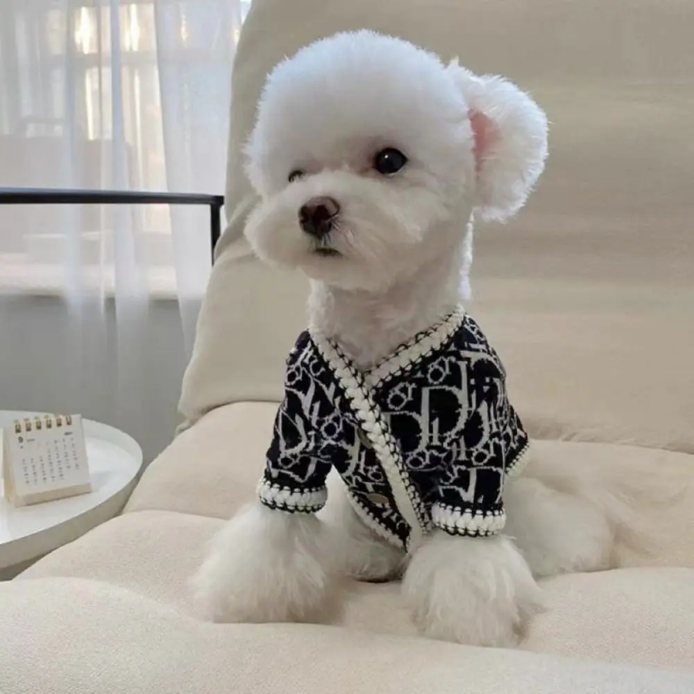 Polyester Dogs Cotton Sweater Jacket Comfortable Warm Trendy Dog Clothes Soft Dog Knitted Cardigan Outdoor/Indoor