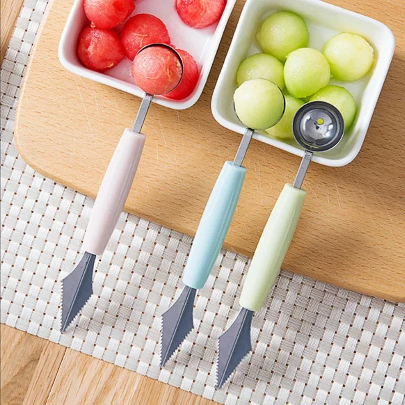 Kitchen Accessories Dual-head Stainless Steel Carving Knife Fruit Watermelon Ice Cream Baller Scoop Stacks Spoon Home gadgets