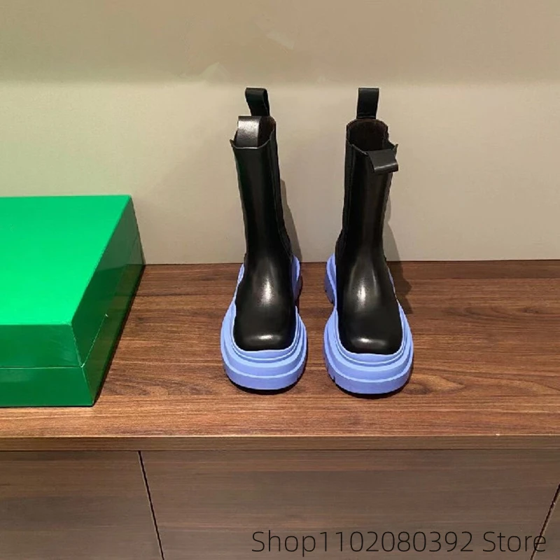 Bblack Autumn Winter Platform High Women Boots Nude Boots Flat Green Short Elastic Band Chelsea BOTTEGA- Rain