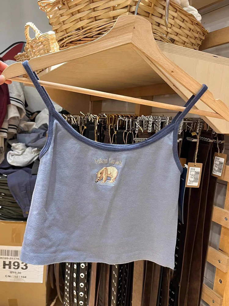 

Женский винтажный жилет с рисунком маленького медведя, летняя хлопковая майка без рукавов в стиле пэчворк, Y2k, уличная одежда, милые майки, 2023