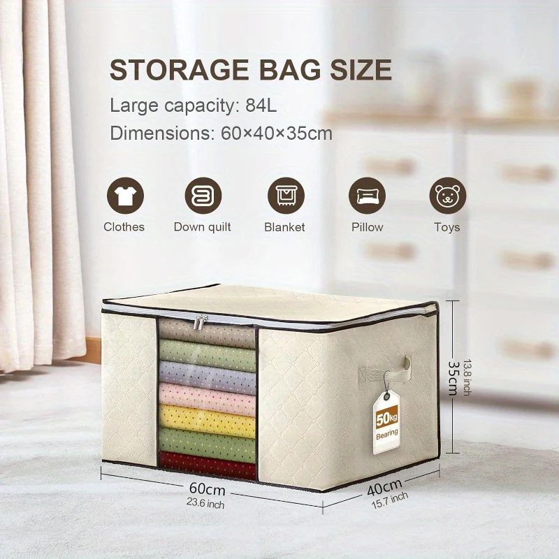 1/2/4/6pcs Storage Bag With Handles, Portable Clothes Storage Bag With Zipper For Clothes, Quilts, Household Wardrobe Organizer 5