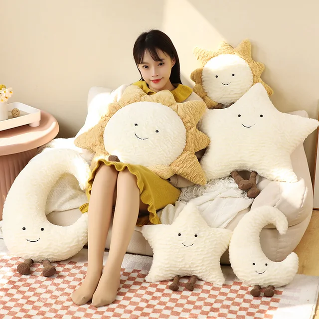 Oreiller en peluche en peluche, jouet mignon, poupée bébé, sourire, visage,  lune, soleil, étoile, Kawaii, décoration de chambre, coussin de canapé,  cadeau, offre spéciale - AliExpress