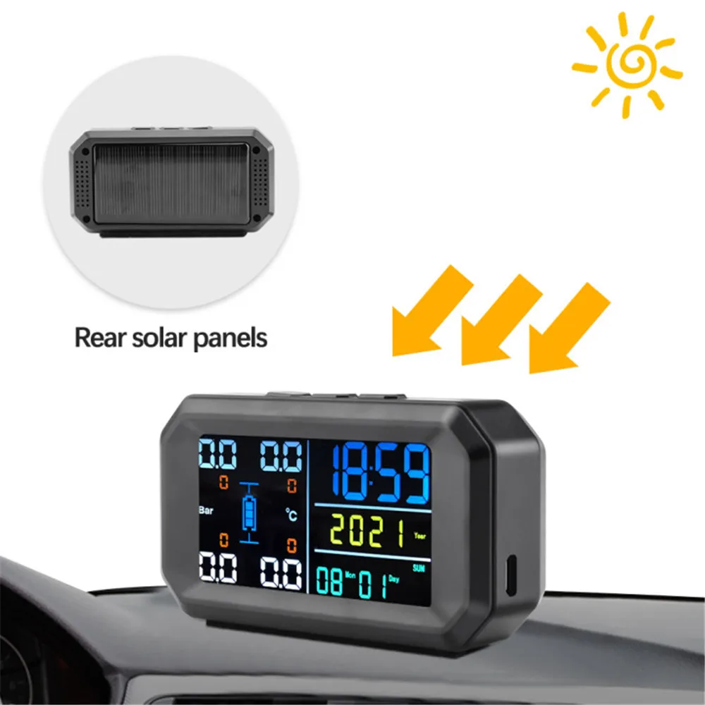 

Solar Tire Pressure Monitoring System TPMS Smart Tyre Pressure Sensor With 4 External Internal Sensors Auto Temperature Alarm
