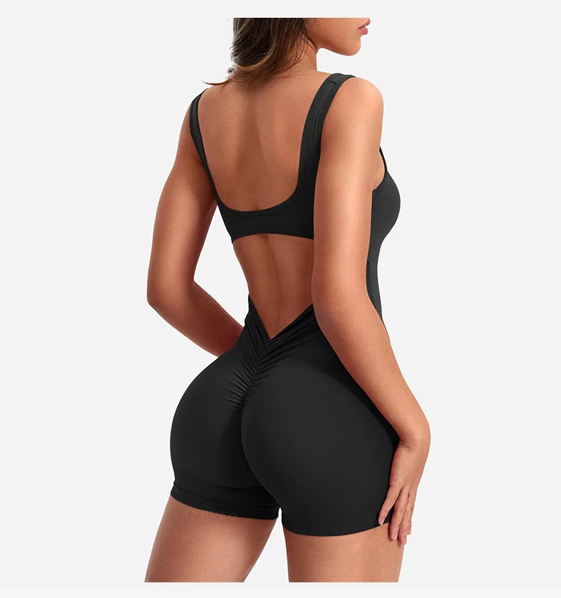 Frauen Sexy Aushöhlen Bodysuit Nahtlose Square Neck Backless Bodysuit Fitness Yoga Training Hohe Elastische Sport Kurzen Body – Detail 9