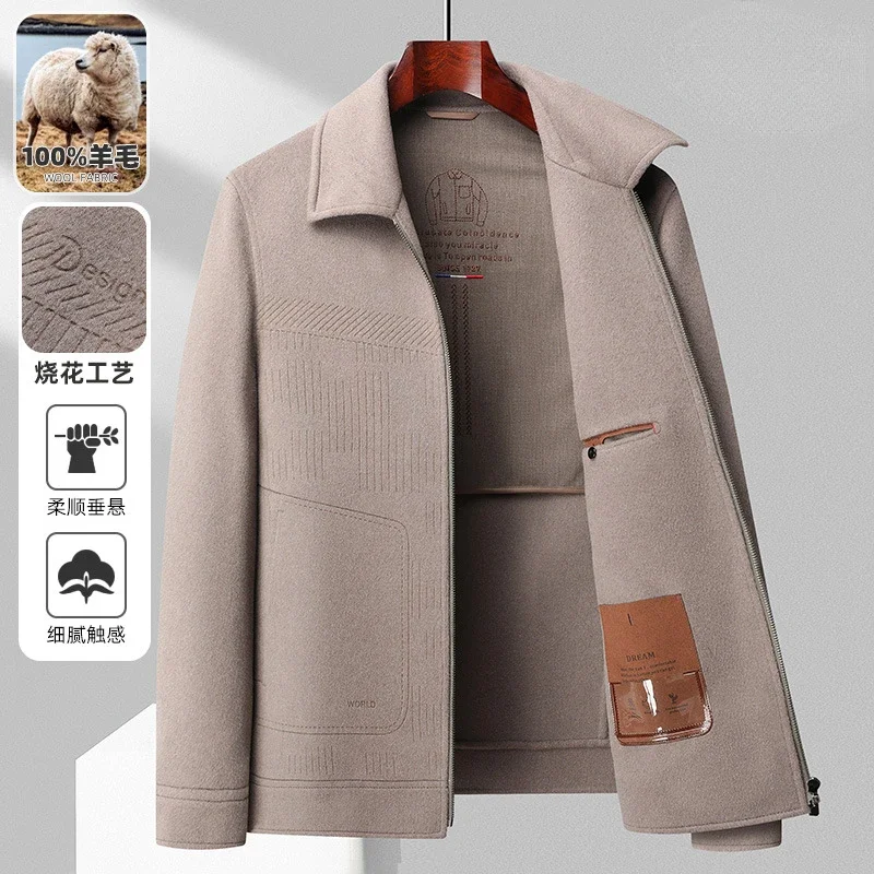 Brand Luxury 100% Wool Jacket For Men Autumn Winter Lapel Zipper Hand-Sewn Double-Sided Woolen Jackets Korean Man Clothing 2