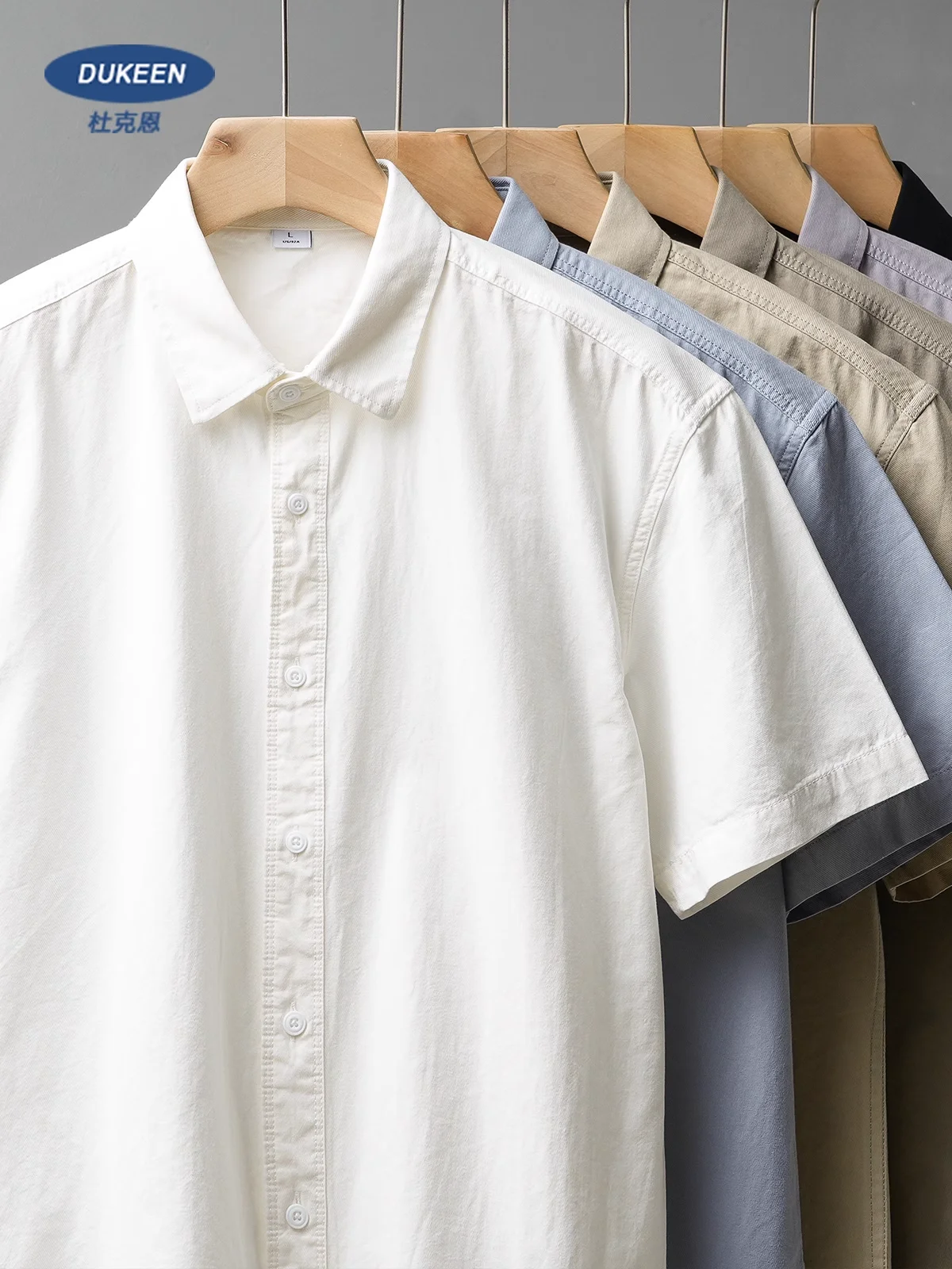 Men Cotton Shorts-Sleeve Shirts Summer Solid Color Turn-Down Collar Formal Shirts White Basic Causal