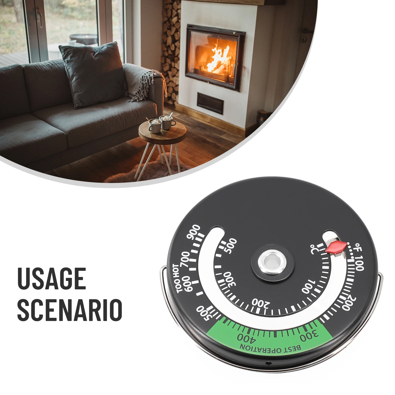 Magnetic Fireplace Stove Thermometer 6.3cm (Diameter) X 0.9cm (Depth) For Oven Stove Flue Pipe Fire Place Temperature Monitor