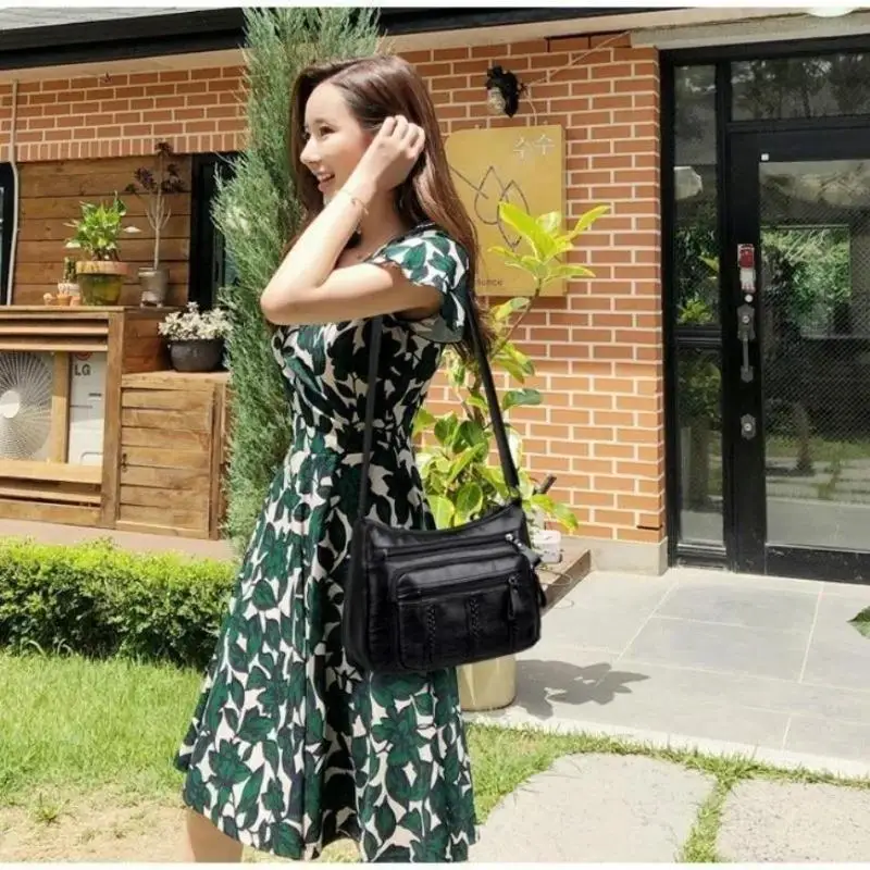 New Ladies Bags PU Single Shoulder Messenger Bag Soft Surface Zipper Women Crossbody Simple Gorgeous Black Shopping Handbags