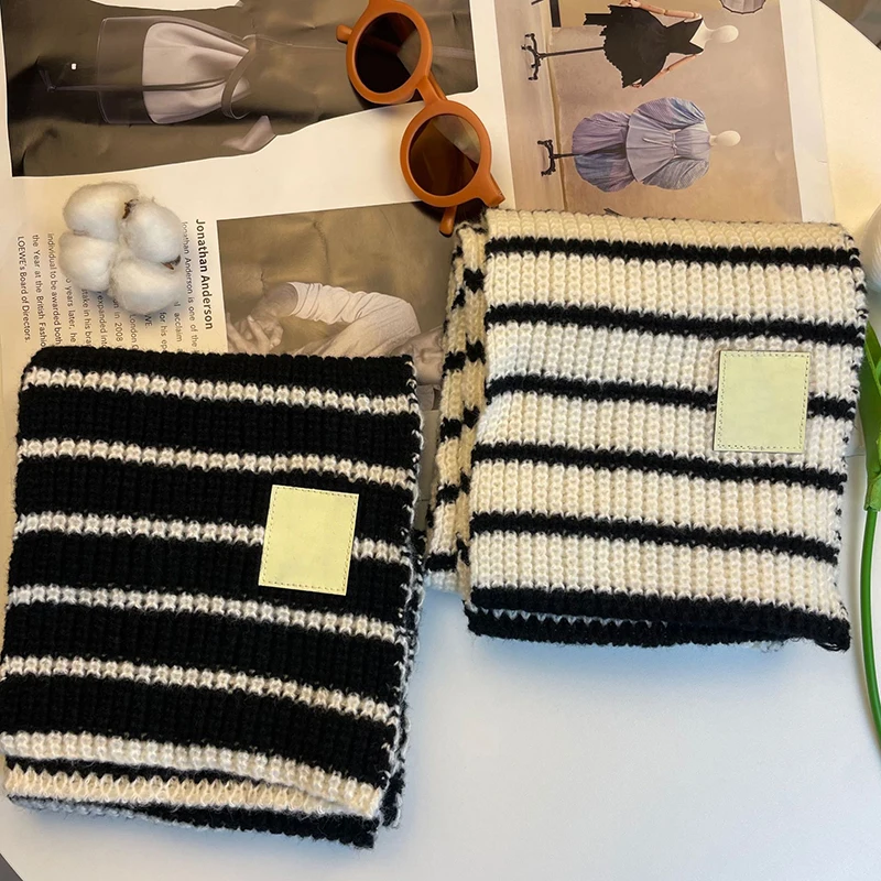 Winter Stripe Baby Scarf Korean Warm Knitted Neckerchief for Kids Boys Girls Classic Black White Stripe Children Neck Scarves