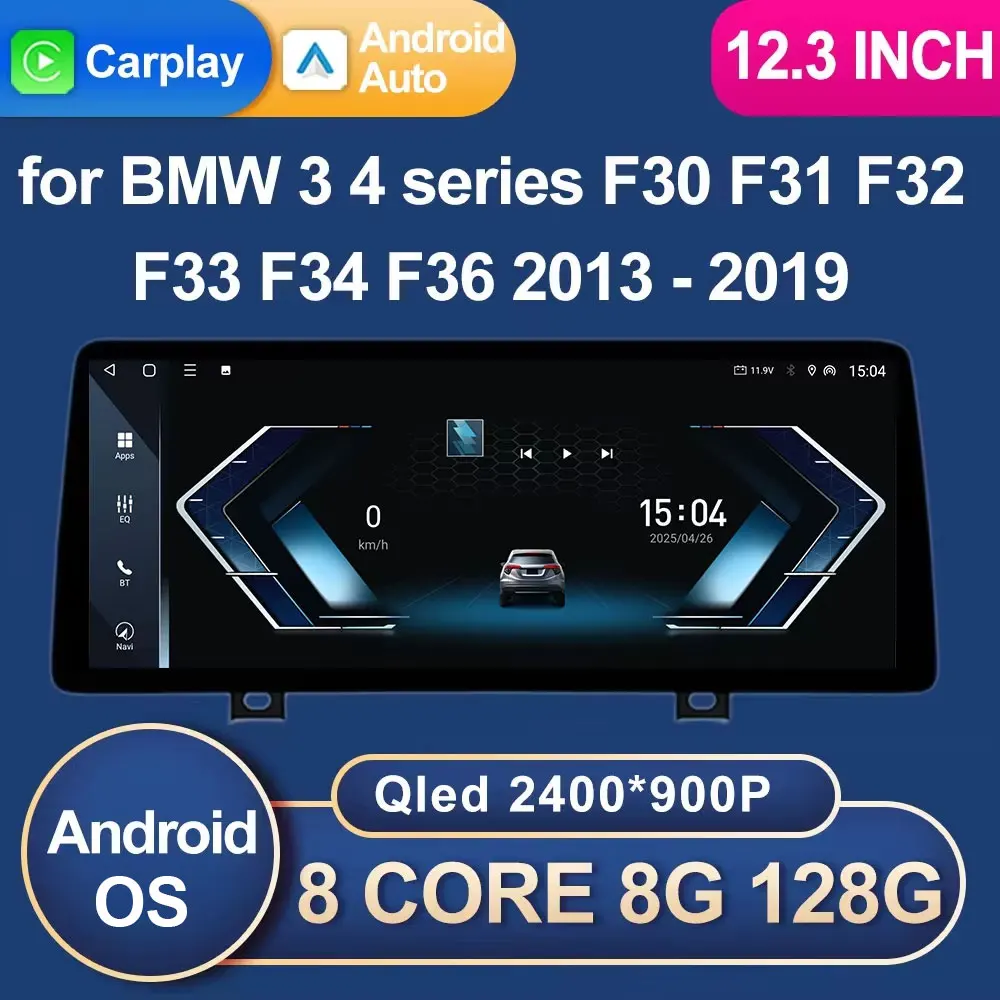 Android 15 CarPlay für BMW 3/4 Serie F30 F31 F32 F33 F34 F36 2013 - 2019 NBT/EVO System Auto Video Multimedia Player WiFi GPS