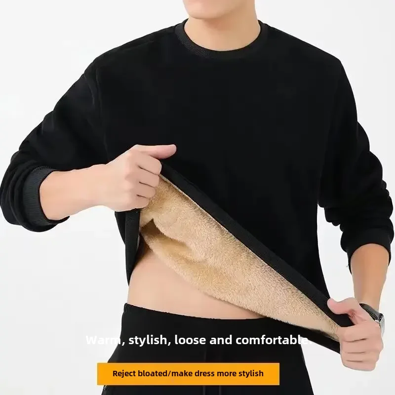 Sweatshirt Jacket Fleece Jacket Fleece Hoodies Thickened Fleece-lined Men's Winter Loose Fit Warm Sports Innertop For Young Men