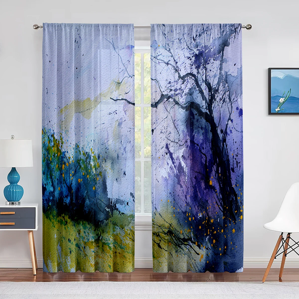 

Tree Branch Ink Painting Tulle Voile Curtains for Bedroom Window Curtain for Living Room Sheer Curtains Blinds Organza Drapes