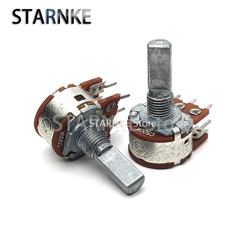 16 Type C500K 6-Pin Dual Amplifier Audio Speaker Tone Volume Potentiometer D Shaft Length 20mm 2PCS