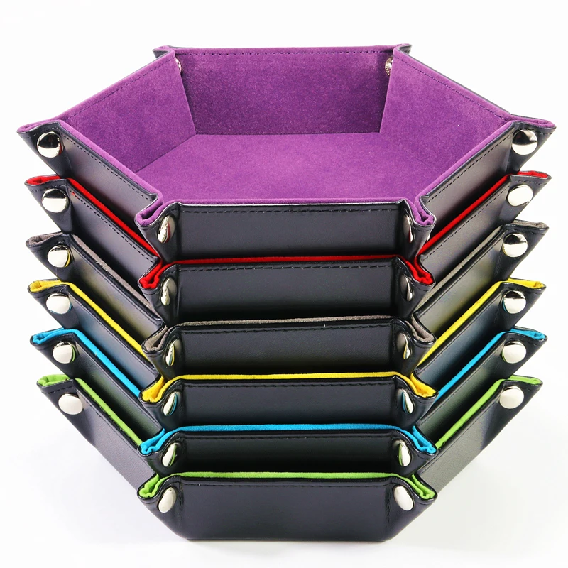 Dice tray foldable dice tray box PU leather folding hexagon coin square tray dice game 6 colors