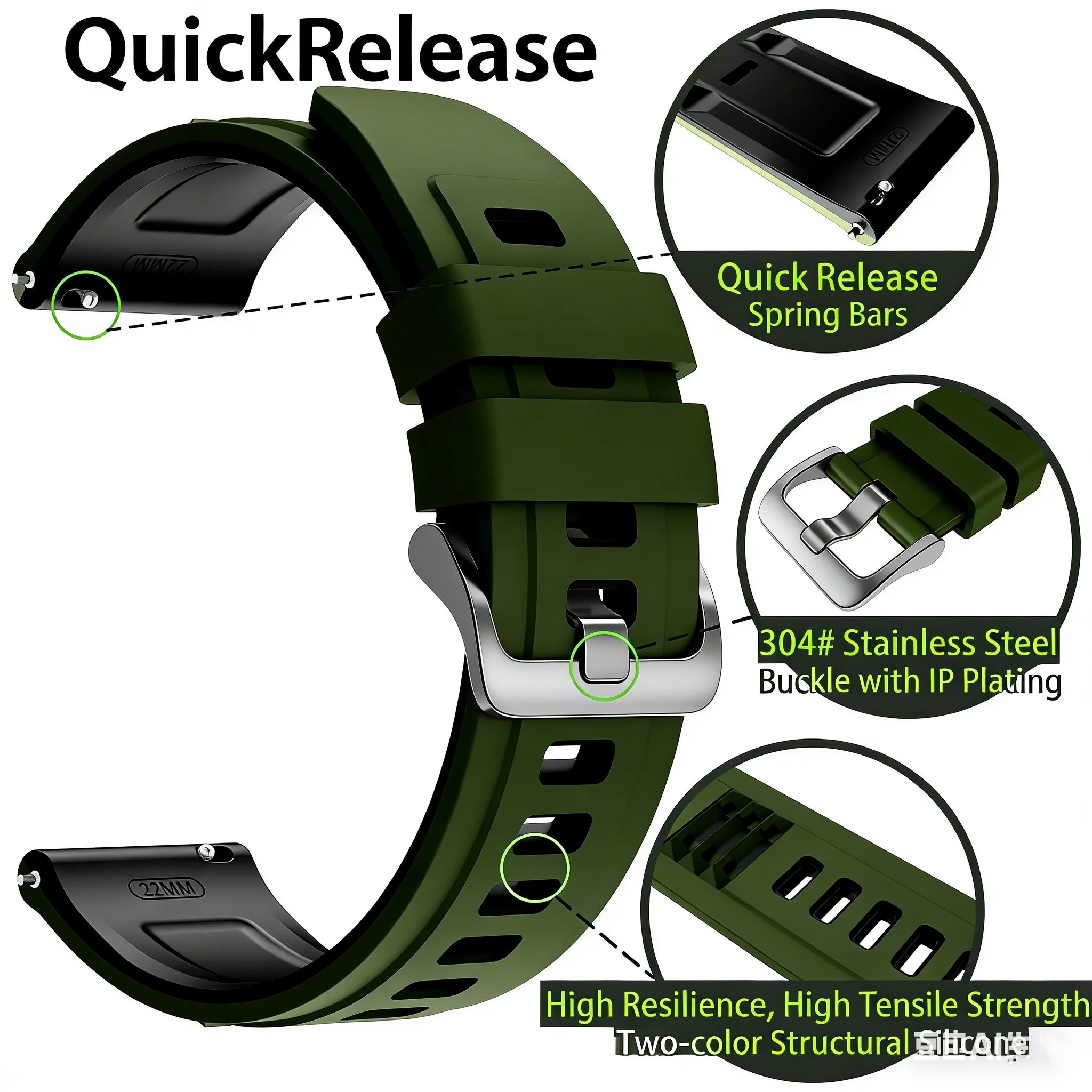 High-Performance 22mm Sport Silicone Watch Strap Replacement Bracelet