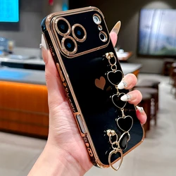 Chic Plating Silicone Case with Wrist Bracelet Strap & Love Heart Design for iPhone 12 Pro Max (Black)
