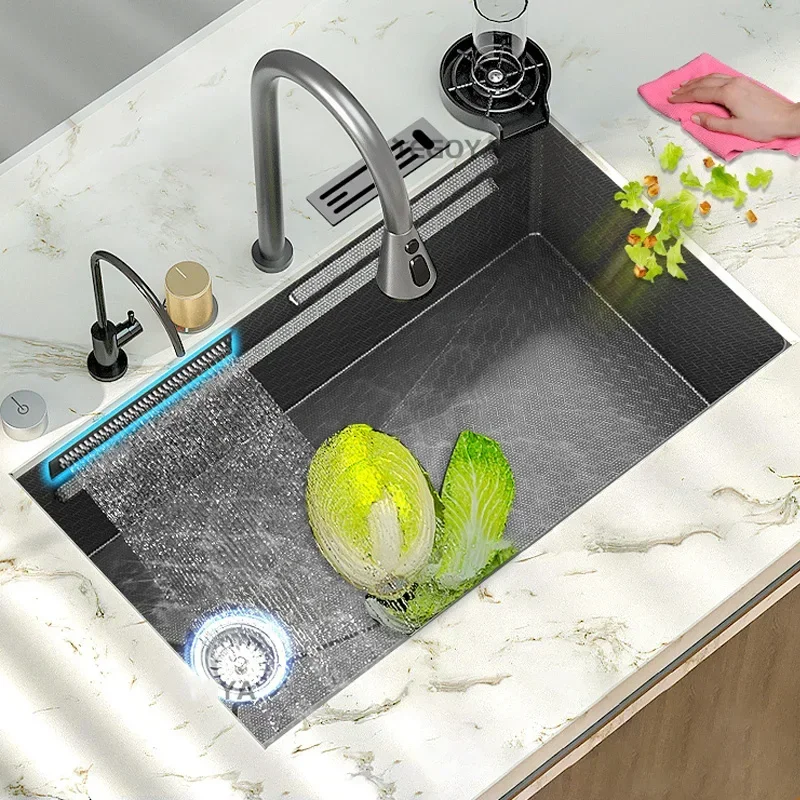 

Stainless steel kitchen Sink waterfall Sink Large Single Slot Wash Basin With Waterfall Faucet kitchen sink bathroom sink