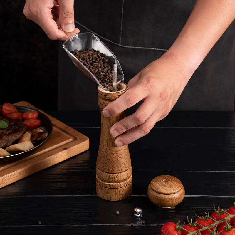 Manual pepper grinder oak Chinese prickly ash grinder pepper powder seasoning container sea salt grinding bottle grinding bottle