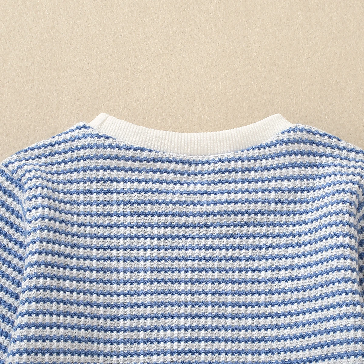 Fall Unisex Boys Girls Infants Light Blue Casual Warm Comfortable Knit Striped Pocket Long Sleeve T-Shirt