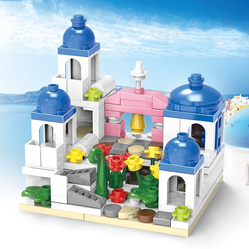 City Series Girls Santorini Castle Building Block Create Unique Structures Classic DIY Model Brick Toys Gift for Children Kids