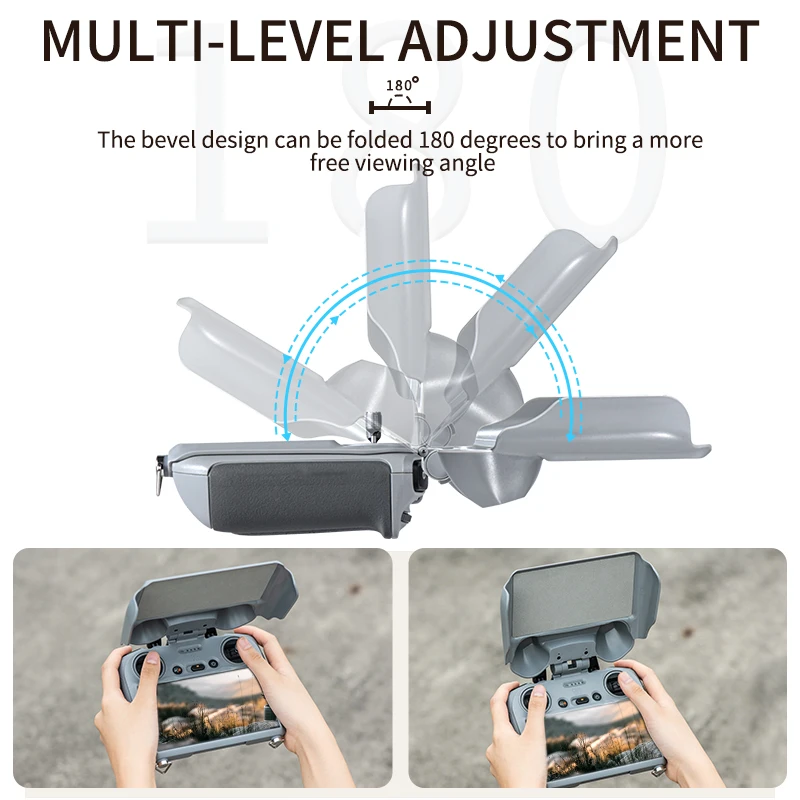 Angle latéral du pare-soleil pour télécommande DJI Mini 3 Pro RC, montrant la protection et visibilité optimale offerte.