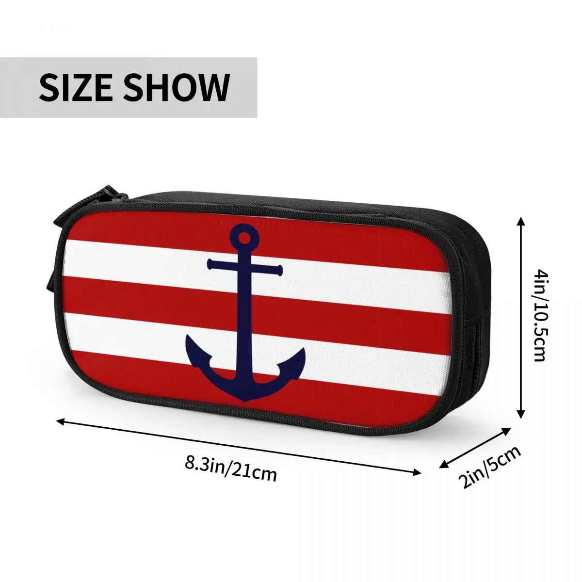 맞춤형 해군 파란색 닻 빨간색 줄무늬 연필 케이스 (여아/남아용) 대용량 수납 항해 선원 펜 박스 가방 문구