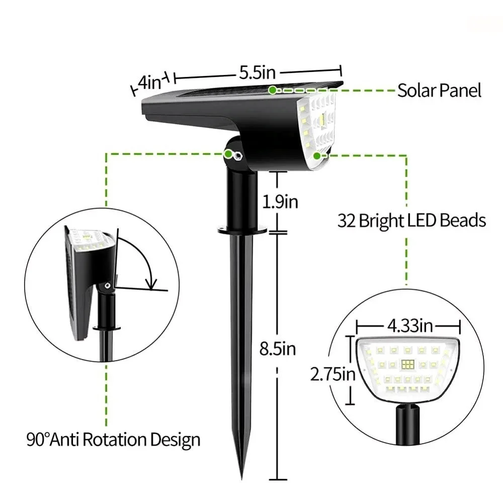 Description Picture 6 of item32 LED Solar Landscape Spot Lights Outdoor IP65 Waterproof Solar Powered Wall Light for Garden Yard Patio Driveway Walkway Decor