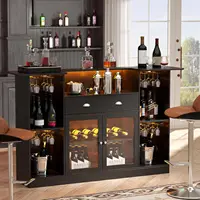 Bar Table Cabinet with LED & Drawer, Mini Liquor Bar with 8-Tier Storage & Stemware Holder, Wine Alcohol Bar Stand, Customized 5