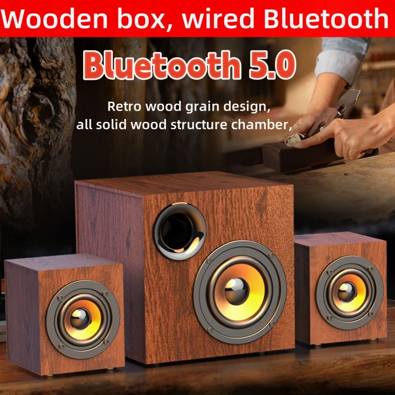 

HIFI Desktop Bluetooth Speaker Wooden Home High Volume Subwoofer 3D Surround Sound Universal Sound System Suitable For Computers