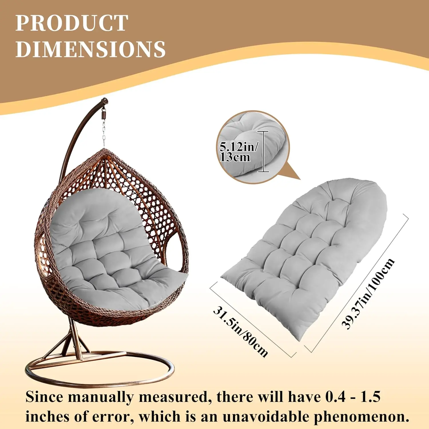 Thicken Egg Chair Cushion Replacement, Outdoor Hammock Swing Chair Cushions, Hanging Wicker Basket Seat Pad