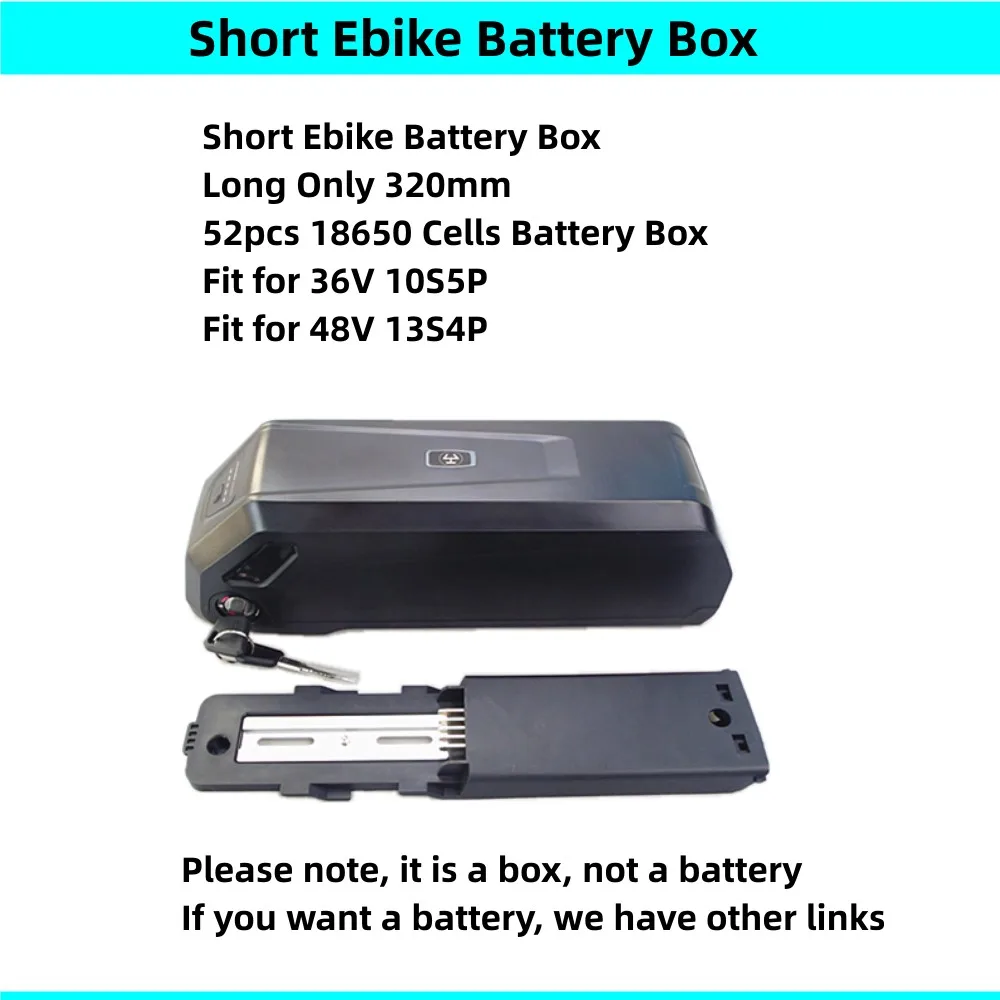 Short Down Tube Dolphin Ebike Battery Box 52 pcs 18650 cells 48v 36v Li-ion Case