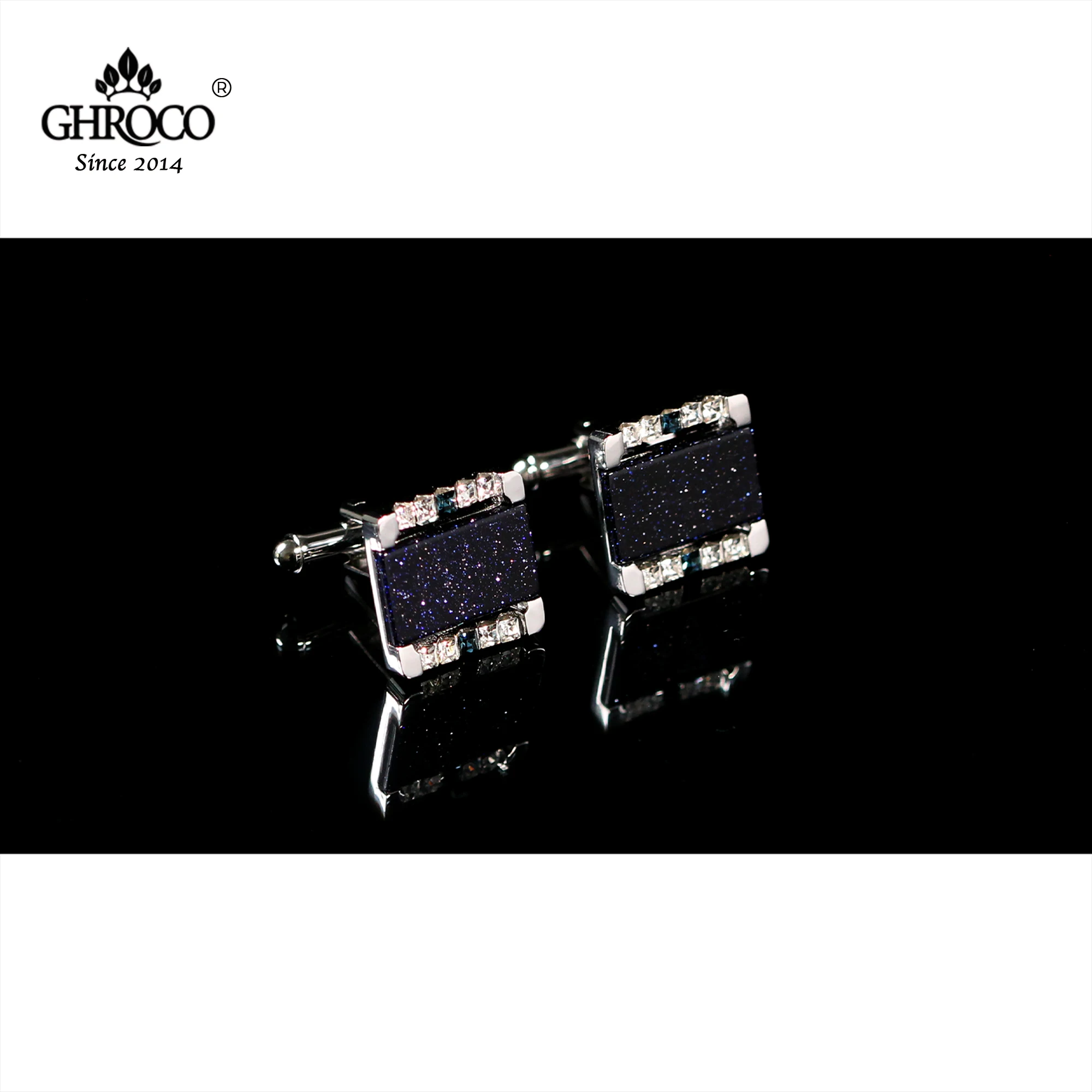 GHROCO High-Quality Exquisite Surface Inlaid Sandstone&Crystal Shirt Cufflinks Fashion Luxury Gift for Business Men and Wedding