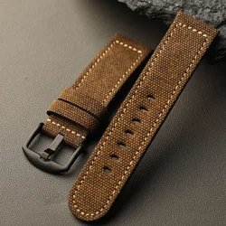 Rugged Brown Retro Canvas Strap - Durable, Wear - Resistant, Waterproof Men's Watch Band - 22mm (Brack buckle)